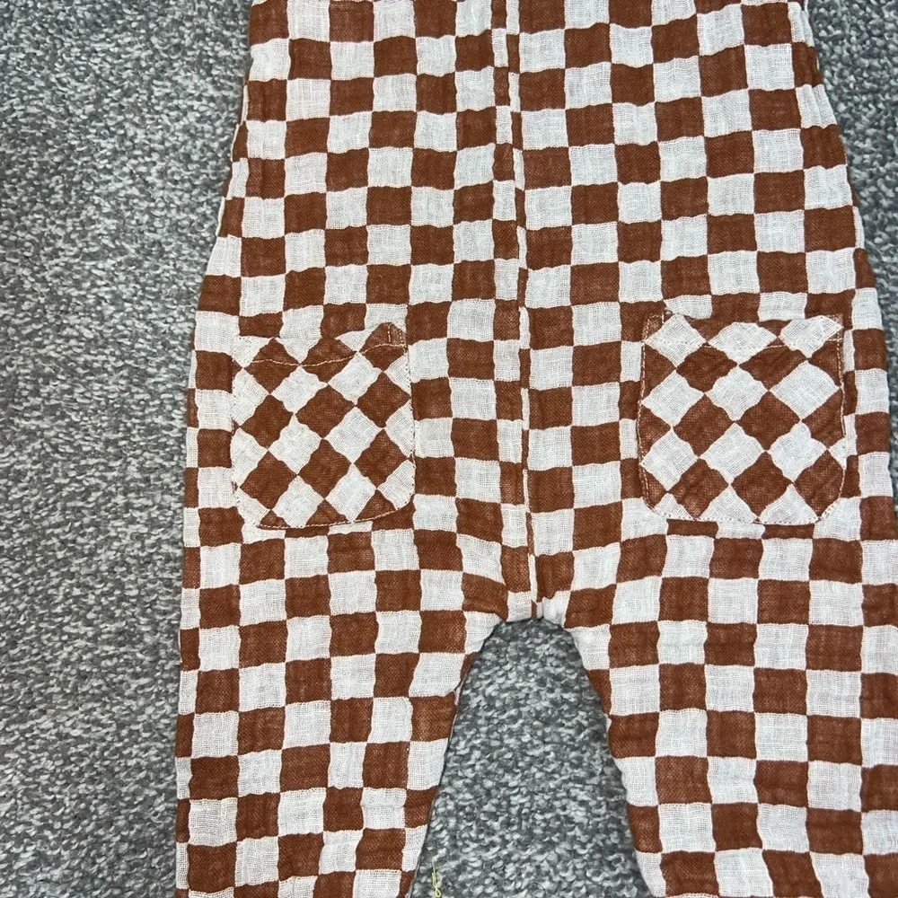 Rylee + Cru - Linen Jumpsuit - Camel Checkered Toddler Jumpsuit